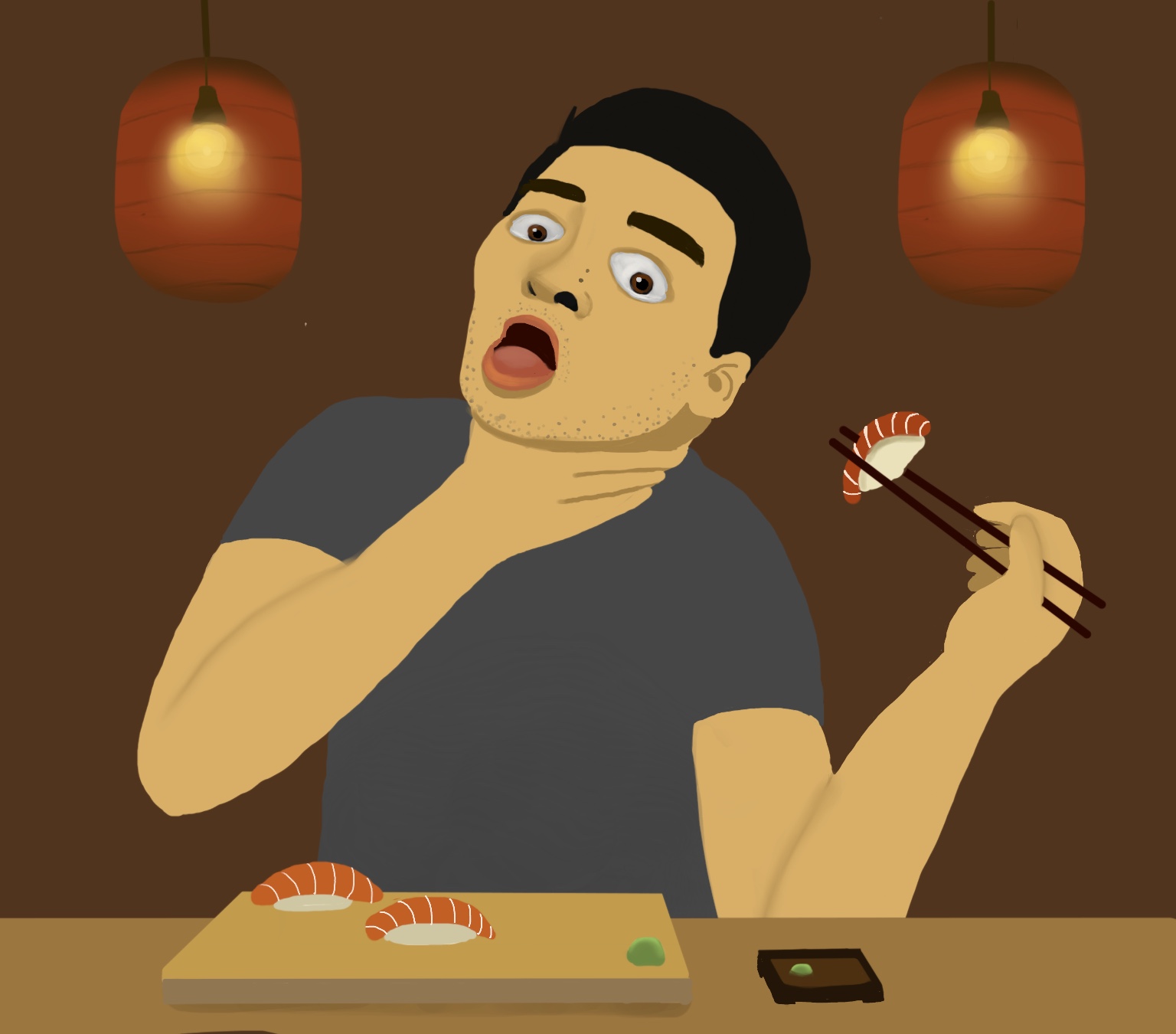 Drawing of Jon Liu dieing